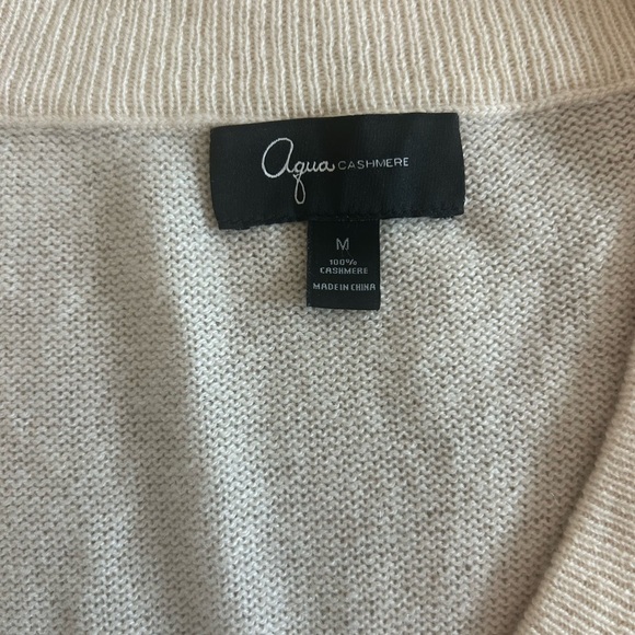 Aqua Bloomingdale’s 100% Cashmere Cream Minimalist Babydoll Mini Dress Sz M - Picture 3 of 10